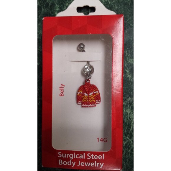 Body Jewelry Jewelry - Body Jewelry Belly Piercing Red Christmas Sweater Dangle Surgical Steel NEW